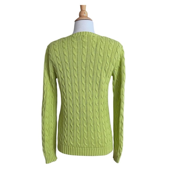 RALPH LAUREN Lime Green Cable Knit Cotton Sweater Women’s Preppy Pullover Size M - Picture 6 of 12